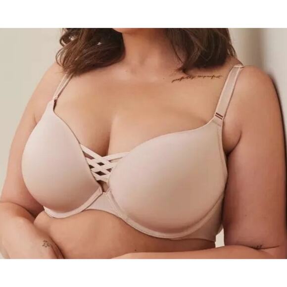Torrid 46DDD (46F) Blush Pink Rose Dust "XO Plunge Push Up" Underwire Padded Bra - Picture 1 of 9